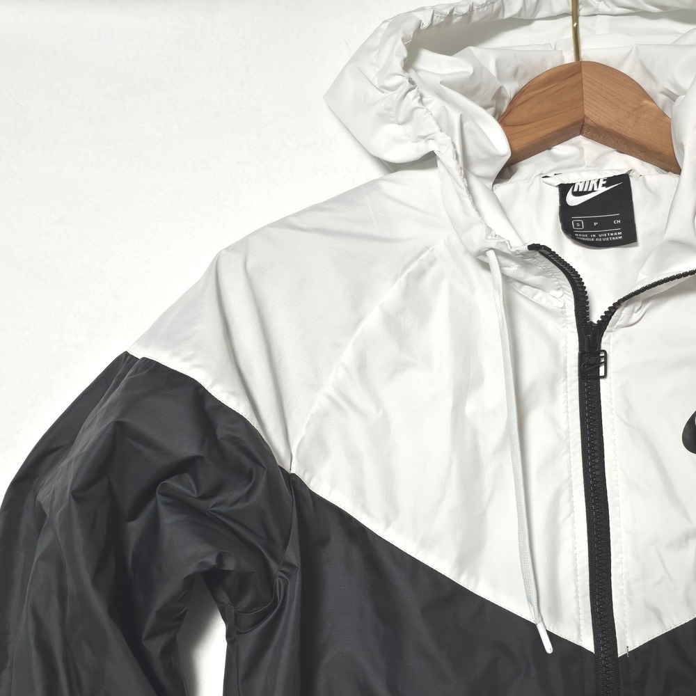 Nike Windrunner Jacket White Black Full Zip‎ Hooded Lightweight Women Size S Gym - Picture 6 of 10